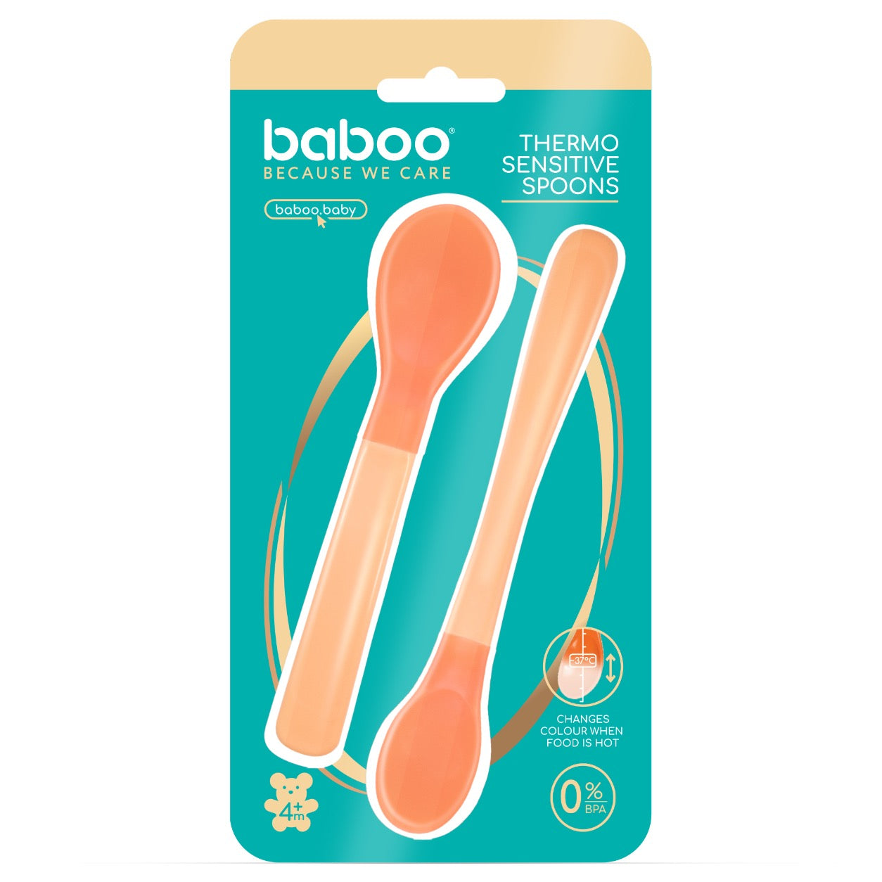 Baboo Thermo Sensitive Spoons (2 pcs), Peachy Keen