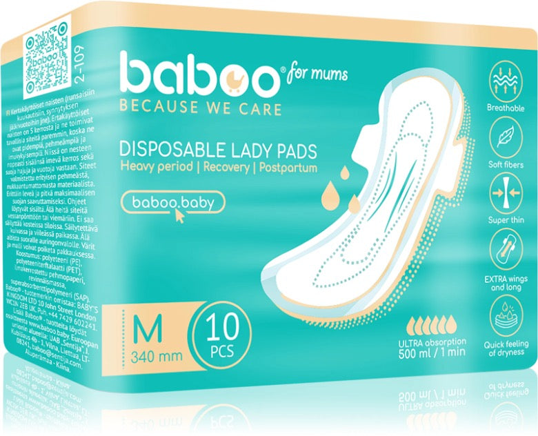 Baboo Postpartum Maternity Pads – Medium (10 pcs)