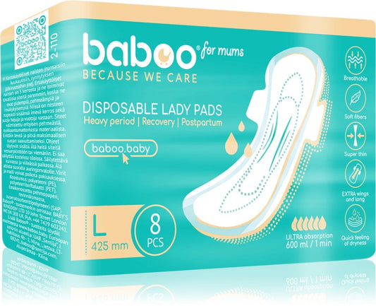 Baboo Postpartum Maternity Pads – Large (8 pcs)
