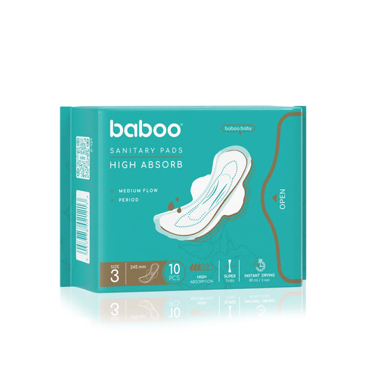 Baboo High Absorbption, Super Thin Sanitary Pads (10pcs)