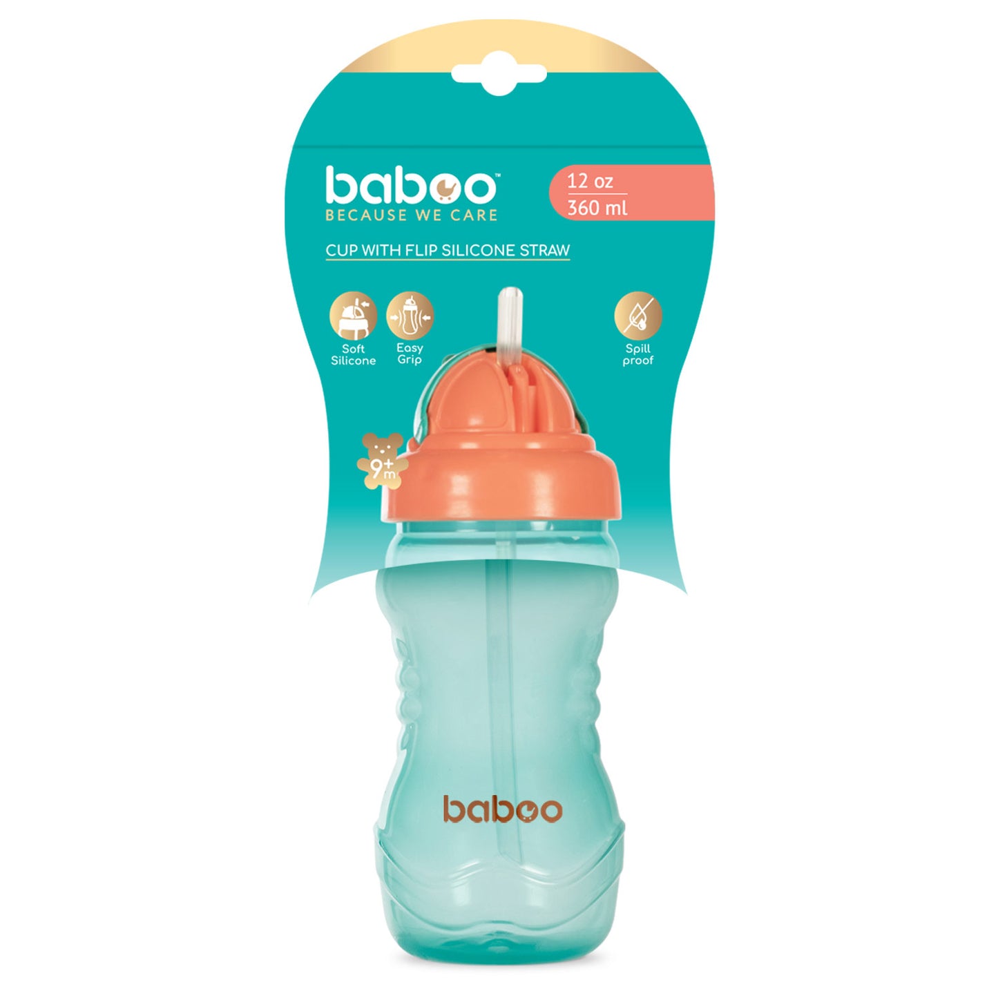 Baboo Cup with Flip Silicone Straw – 9m+, Green (360ml)