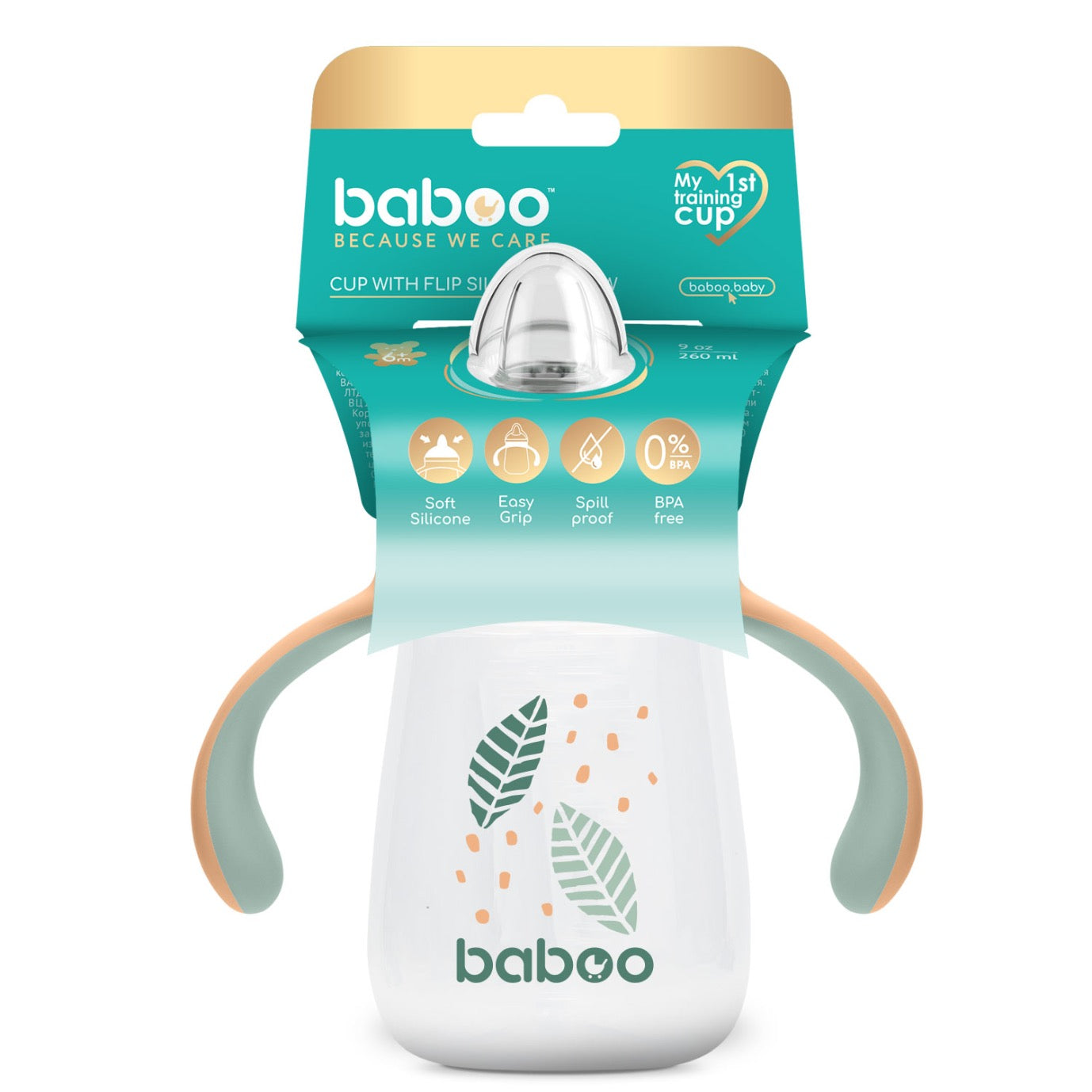 Baboo Cup with Silicone Spout – 6m+, Peachy Keen (260ml)