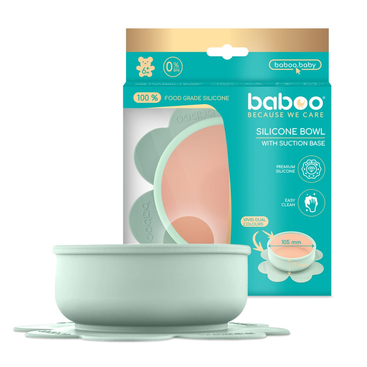 Baboo Silicone Bowl with Suction Base, Peachy Keen