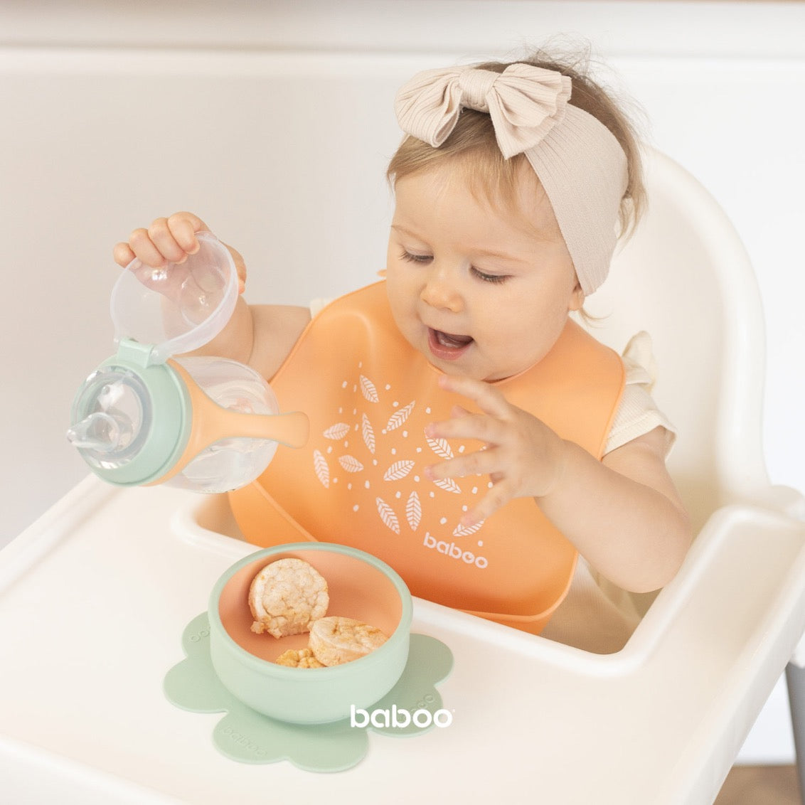 Baboo Silicone Bowl with Suction Base, Peachy Keen