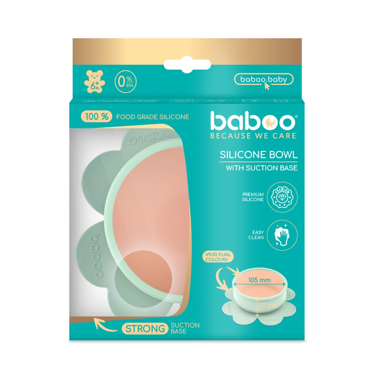 Baboo Silicone Bowl with Suction Base, Peachy Keen