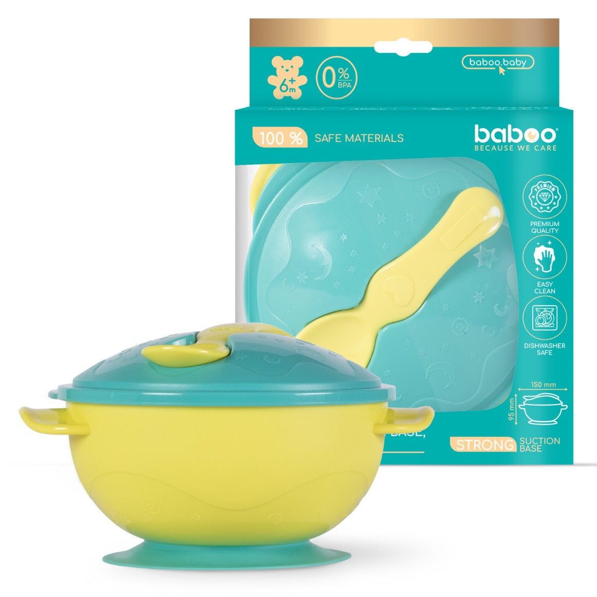 Baboo Travel Bowl with Suction Base, Cover & Spoon, Lagoon Fiesta