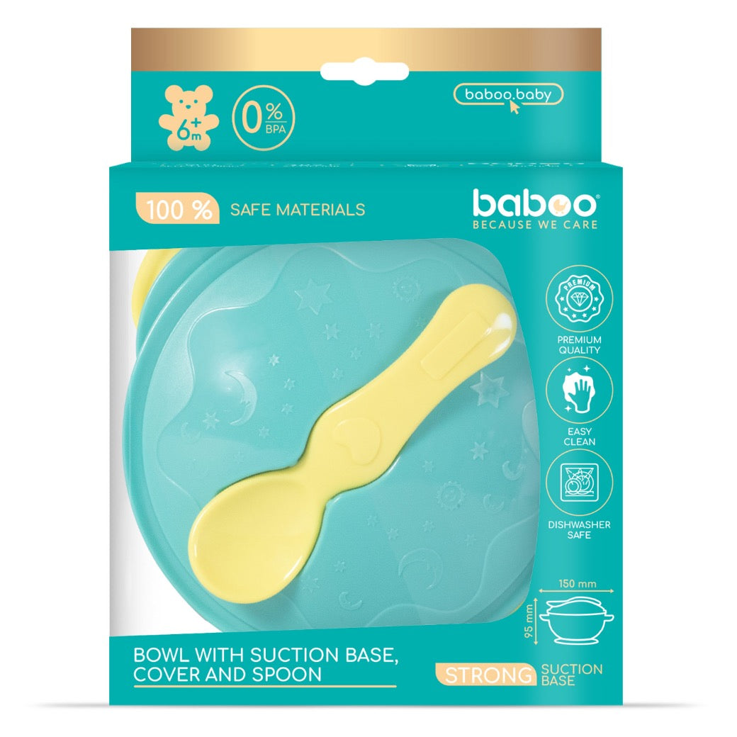 Baboo Travel Bowl with Suction Base, Cover & Spoon, Lagoon Fiesta