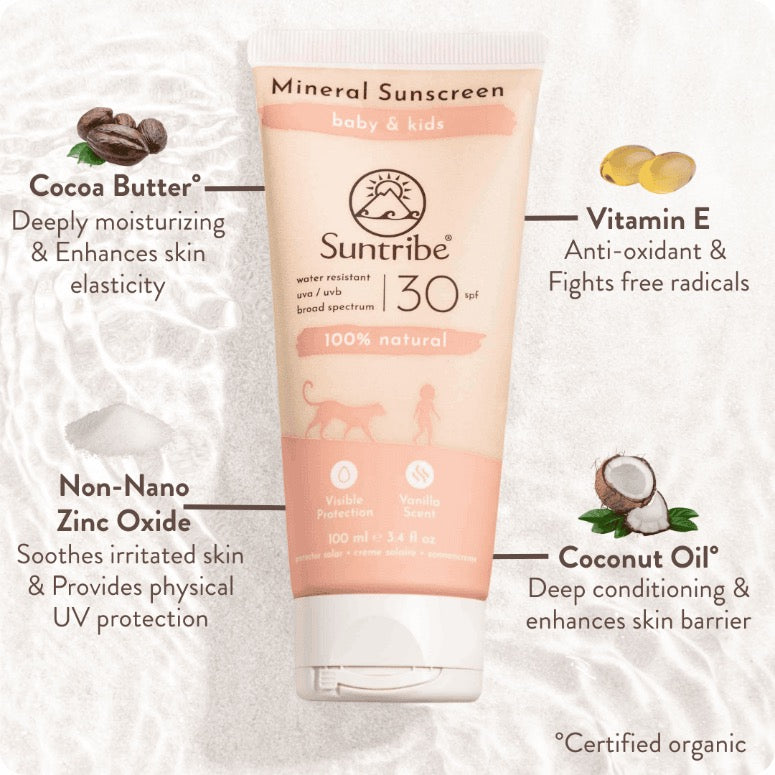 Suntribe Baby & Kids Organic Mineral Sunscreen SPF 30 (100ml)