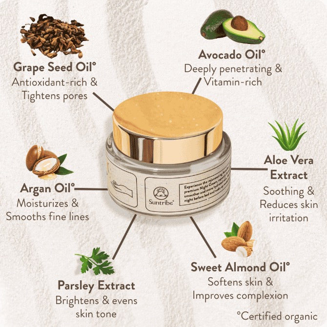 Suntribe Organic Anti-Aging Night Cream Hyaluronic Acid, Retinol & Niacinamide (50ml)