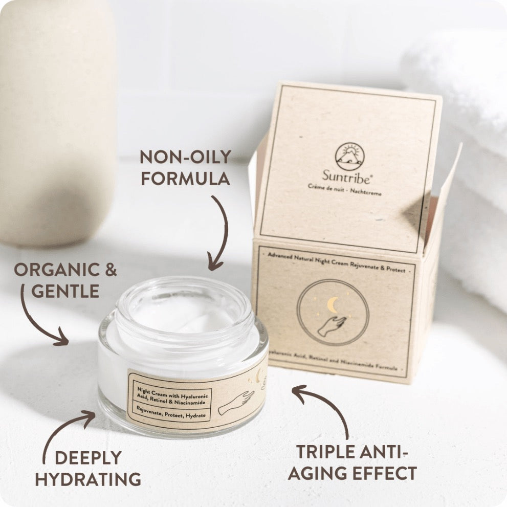 Suntribe Organic Anti-Aging Night Cream Hyaluronic Acid, Retinol & Niacinamide (50ml)