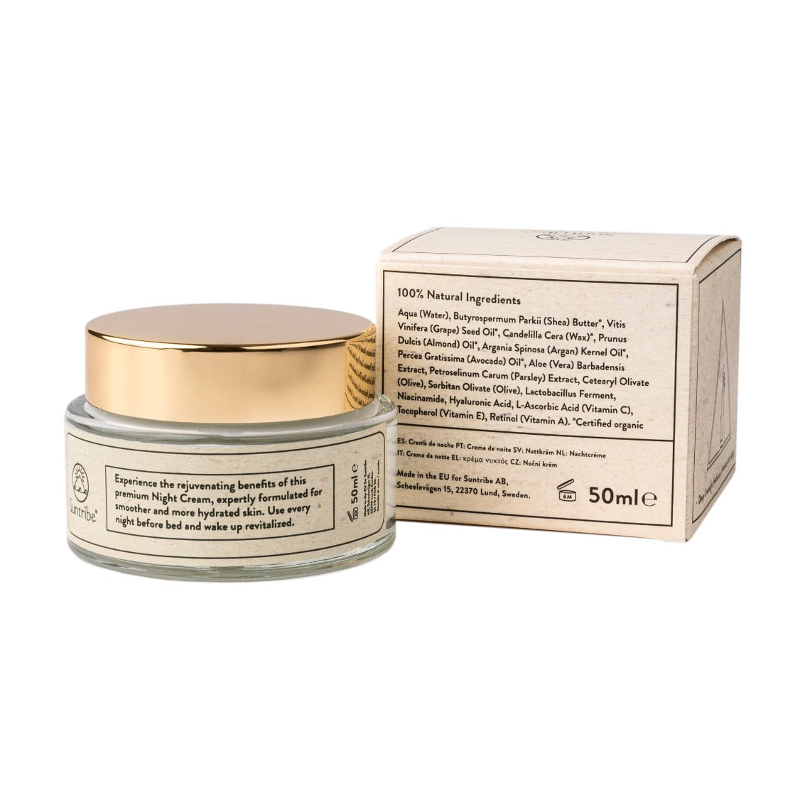 Suntribe Organic Anti-Aging Night Cream Hyaluronic Acid, Retinol & Niacinamide (50ml)